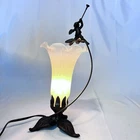 Vintage Lily White Flower Tiffany Style Cherub Trumpet Lamp 11.5”