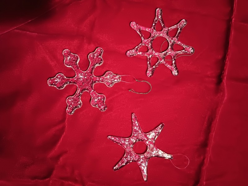 Handmade Fused Glass Clear Snowflake Ornaments set of 3 / 3" across