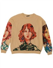 Zara Womens Abstract Pattern Sweatshirt Jumper UK 16 Large Beige Cotton CE08