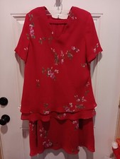 Vtg Koret Francisca Sz 16 Red Green Pink Floral Top Skirt Set 80s 90s Pad Should