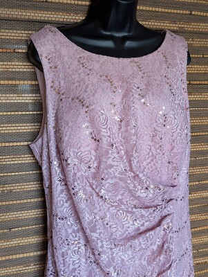 OLEG CASSINI Womens 20W 2X/3X Pink Side Slit Sequin Lace Formal Long Gown Dress