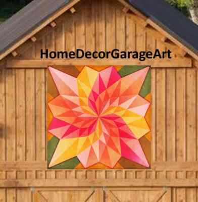 Amish Barn Quilt Art Sign, Rose Dahlia, Square Metal Sign, 5 Sizes