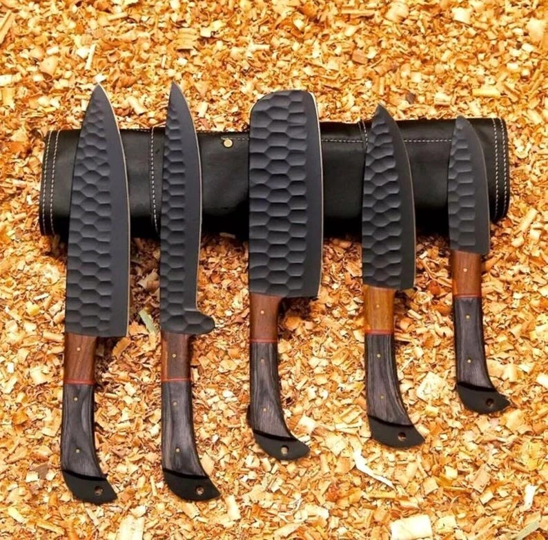 CUSTOM HANDMADE POWDER COATING STAINLESS STEEL KITCHEN KNIFE SET WITH ROLL BAG