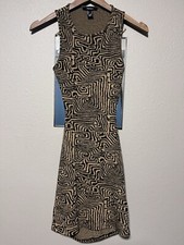 Women’s Forever 21 Bodycon Backless Dress Brown Zebra Square Print Size Small