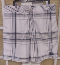 Nautica Mens Swim Trunks Size 38W White Blue Drawstring Secure Pockets