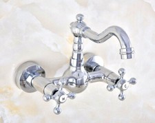 Polished Chrome Wall Mounted Bathroom Kitchen Sink Faucet Swivel Basin Mixer Tap