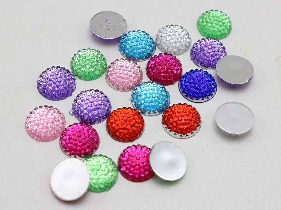 100 pedras de cabochão de strass redondas pontilhadas de resina cor mista 12 mm - Imagem 2 de 4