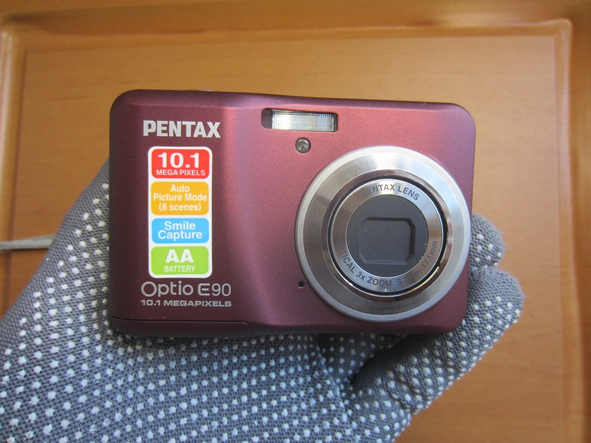 Pentax Optio E90 Digital Camera 10.1Mp 3X Zoom Memory Card Wine