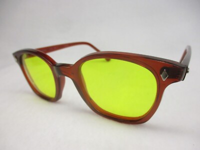 Pentax Hoya Sunglasses Preppy Horn Rim 60's Style Red Frame Yellow 50 Hoya Large