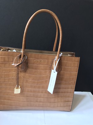 Michael Kors Mercer Embossed Leather Large Convertible Tote Acorn 