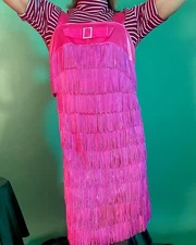 Vintage 60s Does 20s Handmade Pink Satin Fringe Embellished Flapper Dress