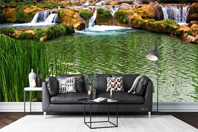 3D Green Plant Waterfall Scenery Self-adhesive Removable Wallpaper Murals Wall
