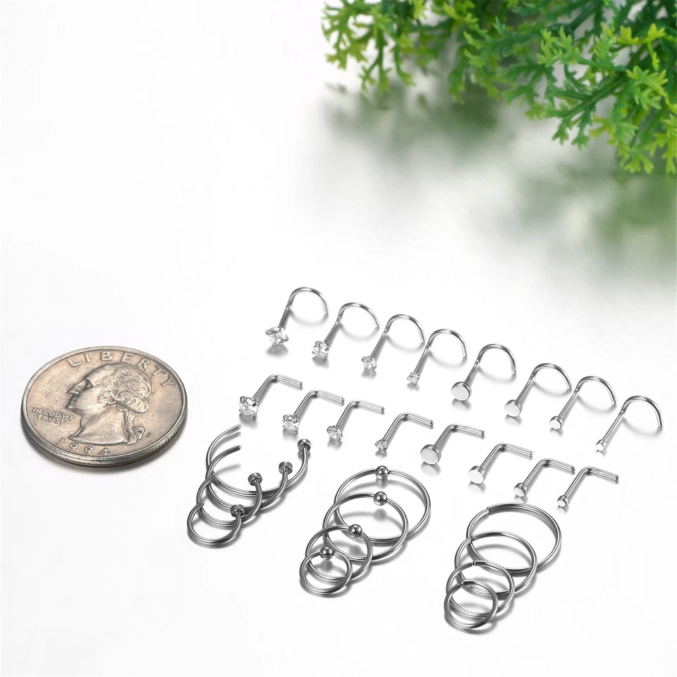 28pcs Nose Hoop Rings L Bone Screw Shaped Nose Studs Surgical Steel Piercing - Image 2 of 4