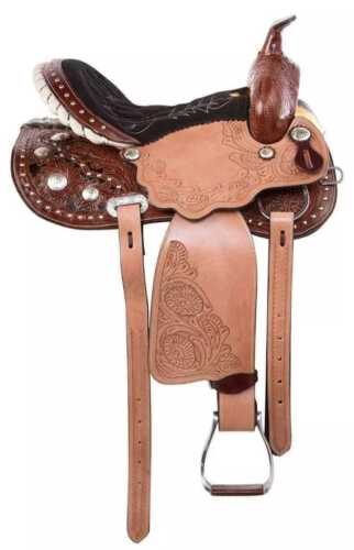 Western Leather Barrel Horse Saddle Tack Set Free Headstall & Breast collar