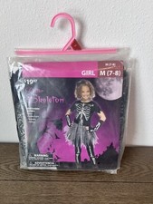 Halloween Costume Glitter Skeleton Girls Size Medium 7-8 Dress Up 4 Piece NEW F