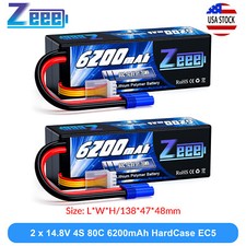 2x Zeee 4S Lipo Battery 6200mAh 14.8V 80C EC5 HardCase for RC Car Truck Buggy