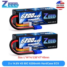 2x Zeee 4S Lipo Battery 6200mAh 14.8V 80C EC5 HardCase for RC Car Truck Buggy