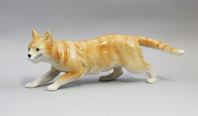 9942182-d Wagner & Apel Porcelain Figurine Cat Red Mackerel Tabby 11x3 7/8in