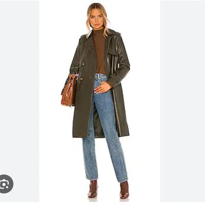 Apparis Trench Coat Lucia in Faux Leather Olive Green