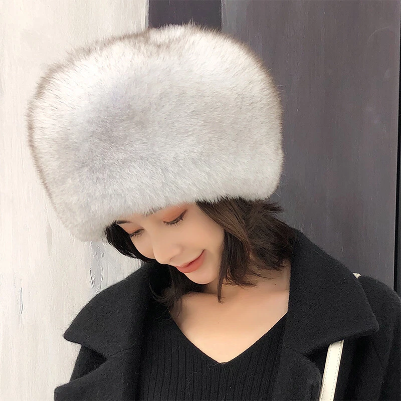 Womens Fox Fur Hat Russian Ushanka Trapper Hat Winter Warm Cossack Ski Cap