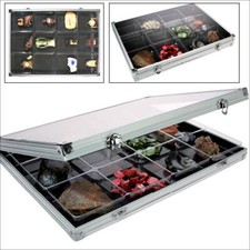 Vetrinetta in alu con 12 scomparti per figurine, minerali, ecc.