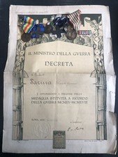 ATTESTATO CON 5 MEDAGLIE E NASTRINO RILASCIATO A TENENTE DEL REGIO ESERCITO