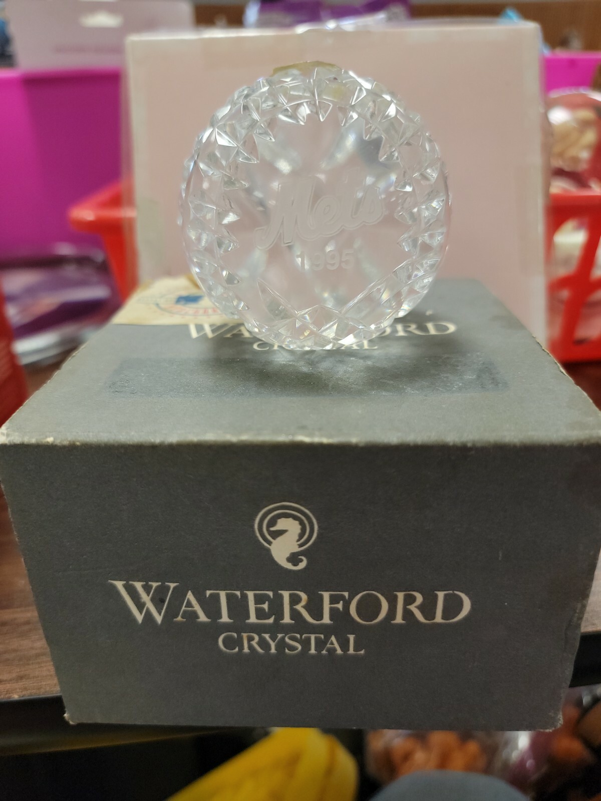 VINTAGE MET'S WATERFORD CRYSTAL ENGRAVED BASEBALL Rare 1995 W BOX eBay