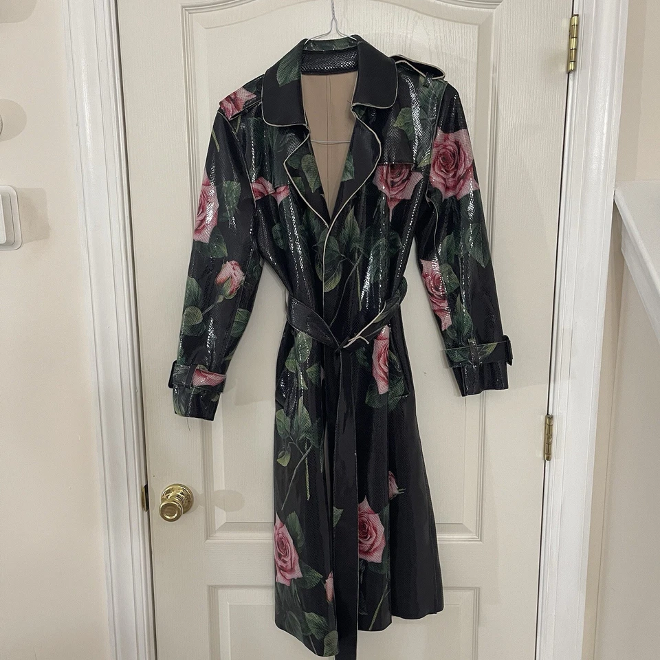 Abrigo rompevientos de cuero PU con estampado de rosas Occident para mujer fiesta L Foto 4 de 4