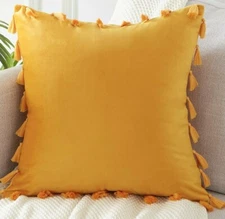 New Boho Decorative Throw Pillow Case Covers w/Tassels for Couch Bed Sofa Yellow