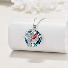 Cardinal Red Bird Tree of Life Round Pendant Necklace Memorial Angels Near
