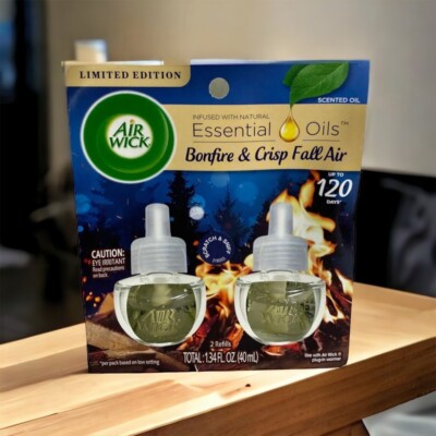 Air Wick Essential Oils Refill, Bonfire and & Crisp Fall Air, Pack of 2 Limited
