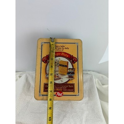 Vintage Post Grape-Nuts Cereal Advertising Yellow Rectangular Storage Tin