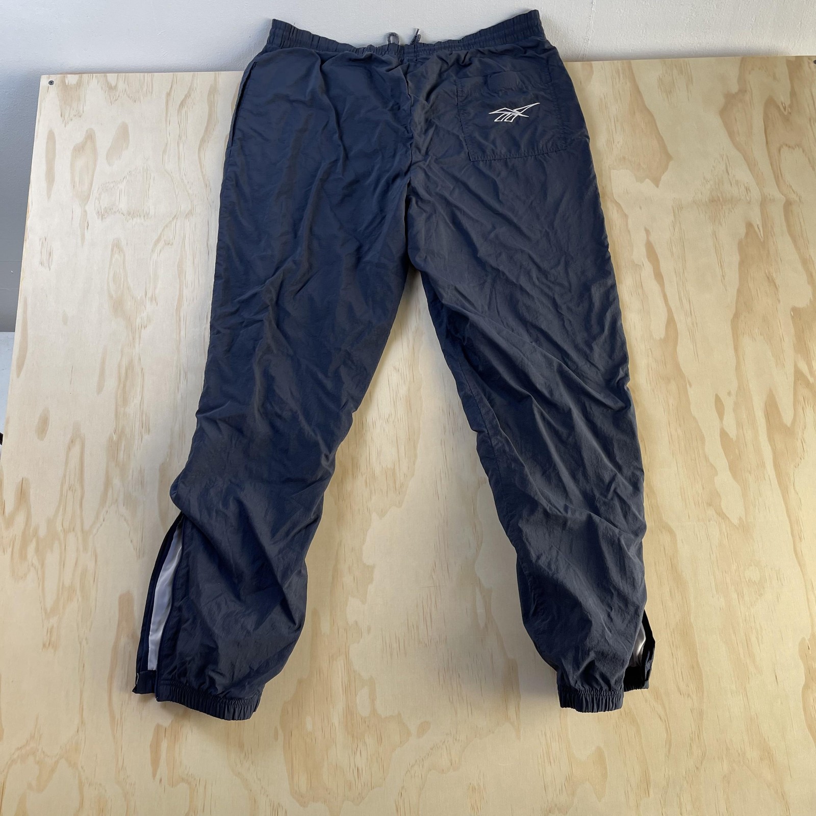 Vintage 90s Reebok Track Pants Mens Medium Blue Nylon Lined Zip Cuff Athletic