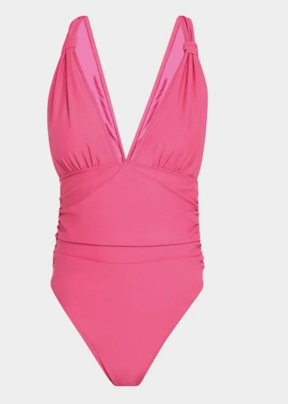 Ramy Brook Ruched Plunging Haley One piece Sexy Swimsuit Pink Sold Out $228