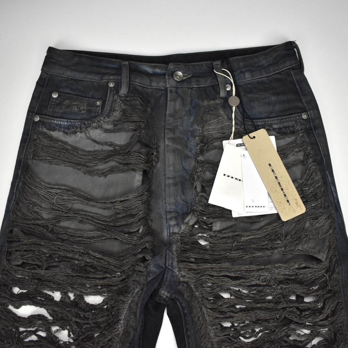 NWT $1855 Rick Owens DRKSHDW Shredded Geth Jeans Dark Dust Denim