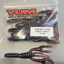 YUM BIG-CLAW 4" PLUM color made in usa. 8 Pk. Live Prey Technology