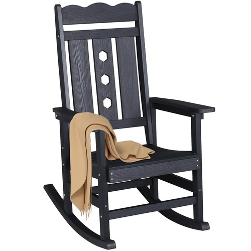 All-Weather Outdoor Rocking Chair, Oversized Porch Rocker Chair with 400 lbs ...