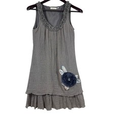 Blue Bird Sleeveless Lightweight Cottage Fairy Boho Flower Gauzy Dress Sz Small