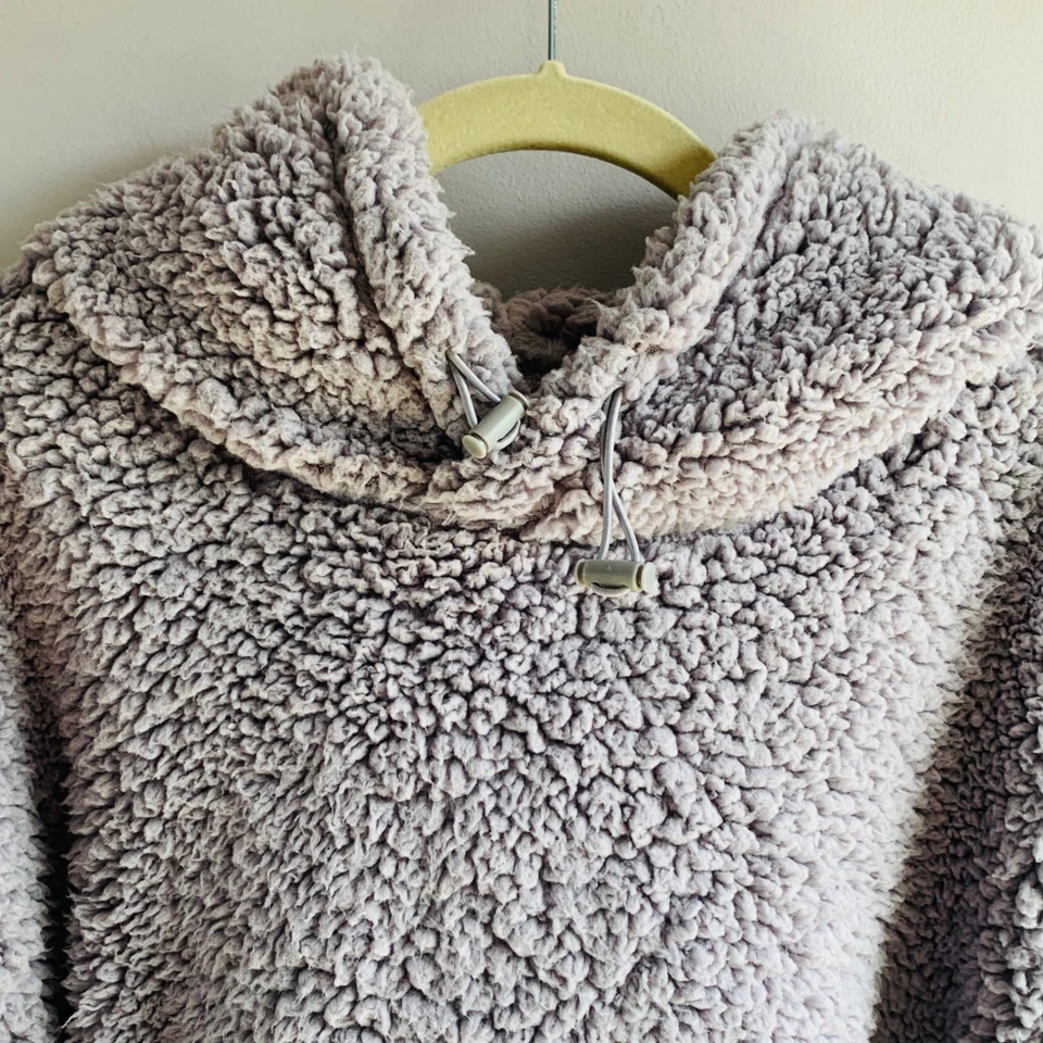 Pulôver com capuz Zella cinza Sherpa – Tamanho pequeno – Aconchegante outono inverno Athleisure - Imagem 3 de 4