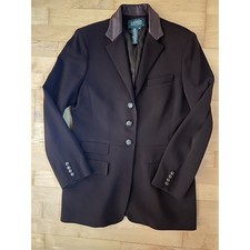 Ralph Lauren Equestrian Horse Buttons Brown Wool Leather Collar Blazer Jacket 6