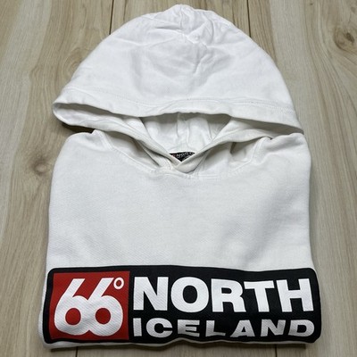 66 Degrees North Iceland Logan Hoodie Logo Sweater Women s Small White Pocket
