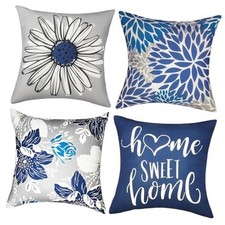 Decorative Throw Pillow Covers Set of 4 Blue 18" x 18" Pack of 4 Blue-floral