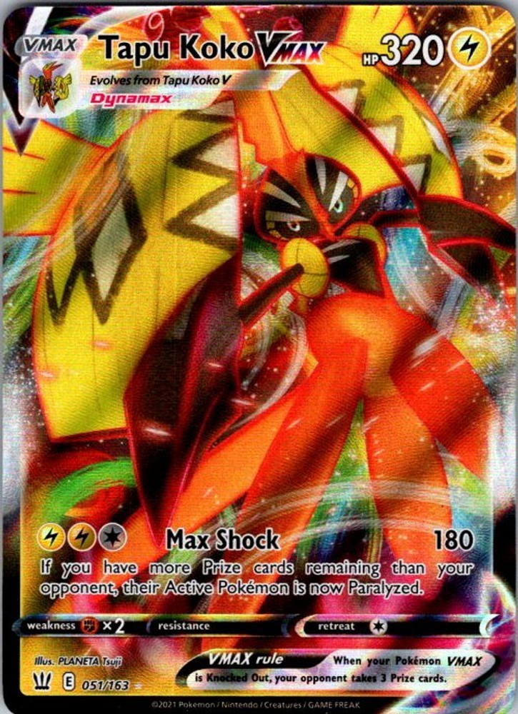 Pokemon SWSH05: Battle Styles Tapu Koko VMAX 051/163 NM Holofoil