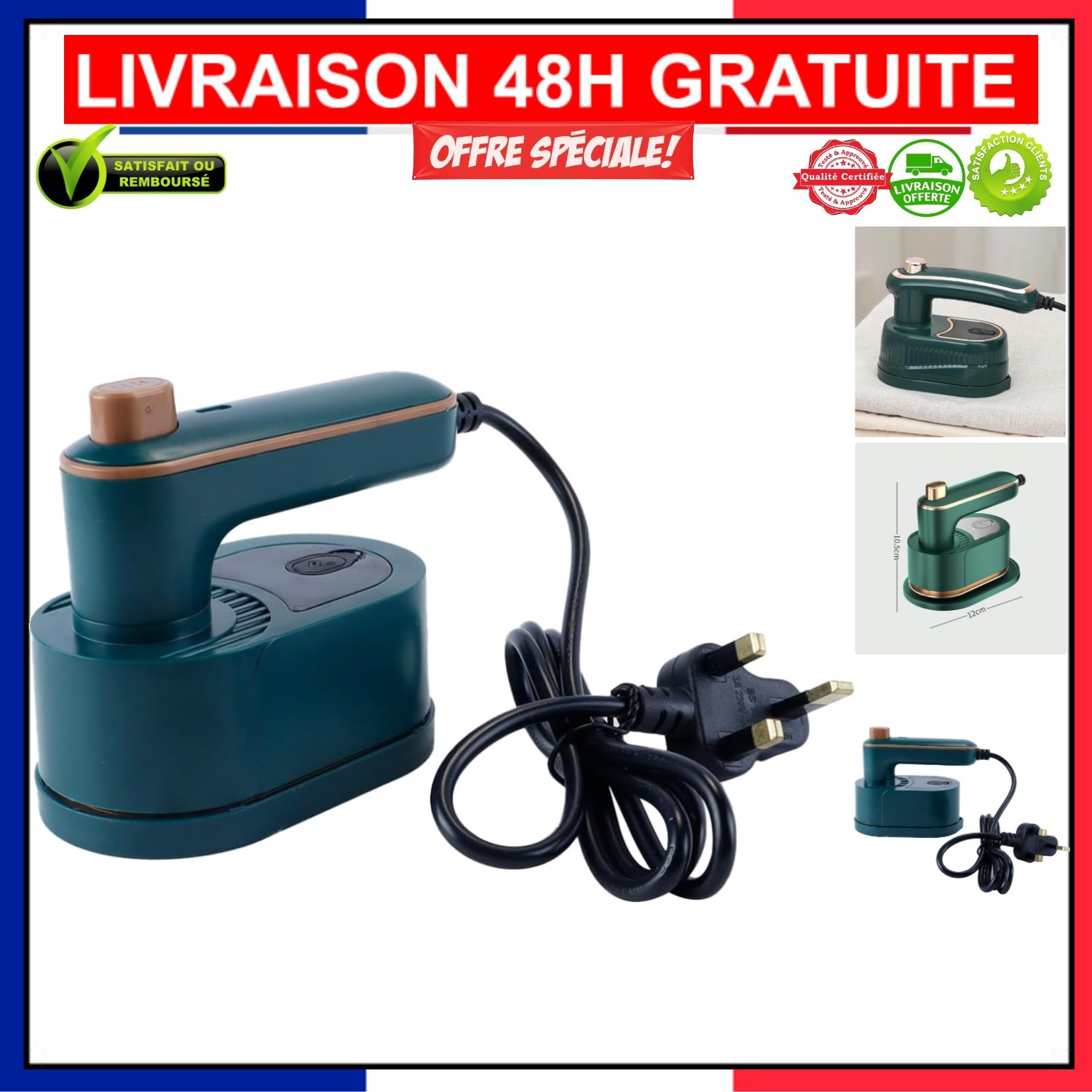 Fer à vapeur compact pliable pour repassage vertical et tissus délicats