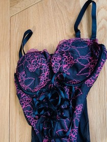 Ann Summers Black Pink Corset Bra - Size 32DD
