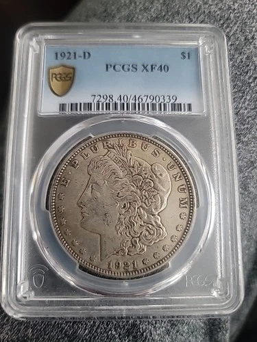 1921 D Morgan Silver Dollar Pcgs XF40 Gold Shield