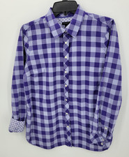 Talbots Top Womens Medium Purple Plaid Long Sleeve Button Up Preppy Casual