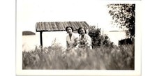 1940s Lakeside Snapshot Photograph-Two Women in Floral Dresses & Summer Leisure