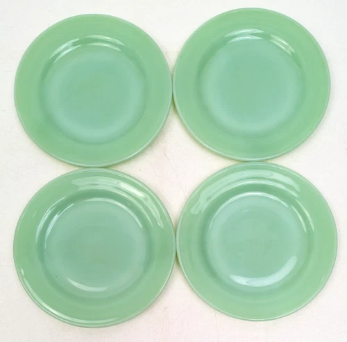 Fire King Jadeite Green Glass Set of 4 Restaurant Ware Salad Plates 6 3/4" 1950s