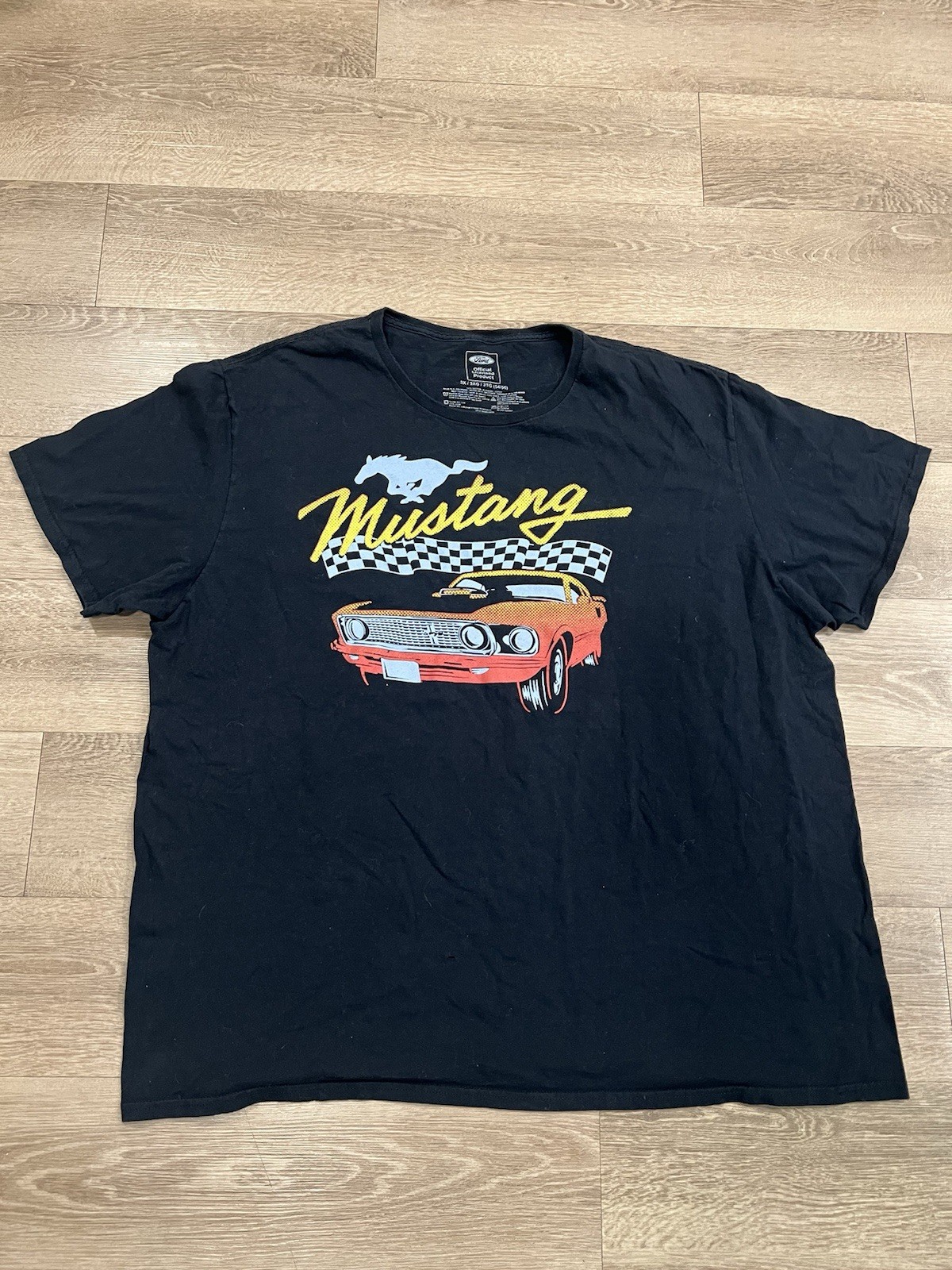 PONY T shirt Mustang Ford nera con cavallo e auto. Uomo 3XL. 100% cotone